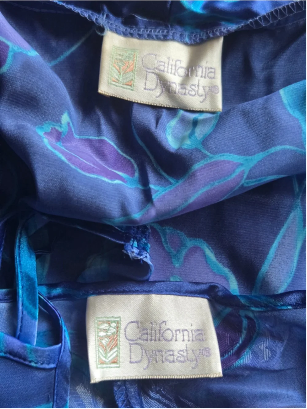 Vintage California Dynasty Floral Satin Robe & Slip Dress Gown 2 Piece Set. Lrg